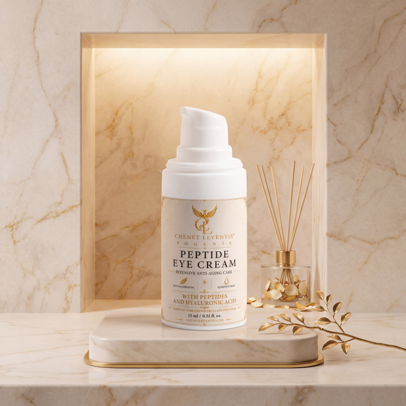 Peptide Eye Cream bottle on marble pedestalhf 20260911 142801 afb84642 9fff 46cf 93ab d9e21499a7b4