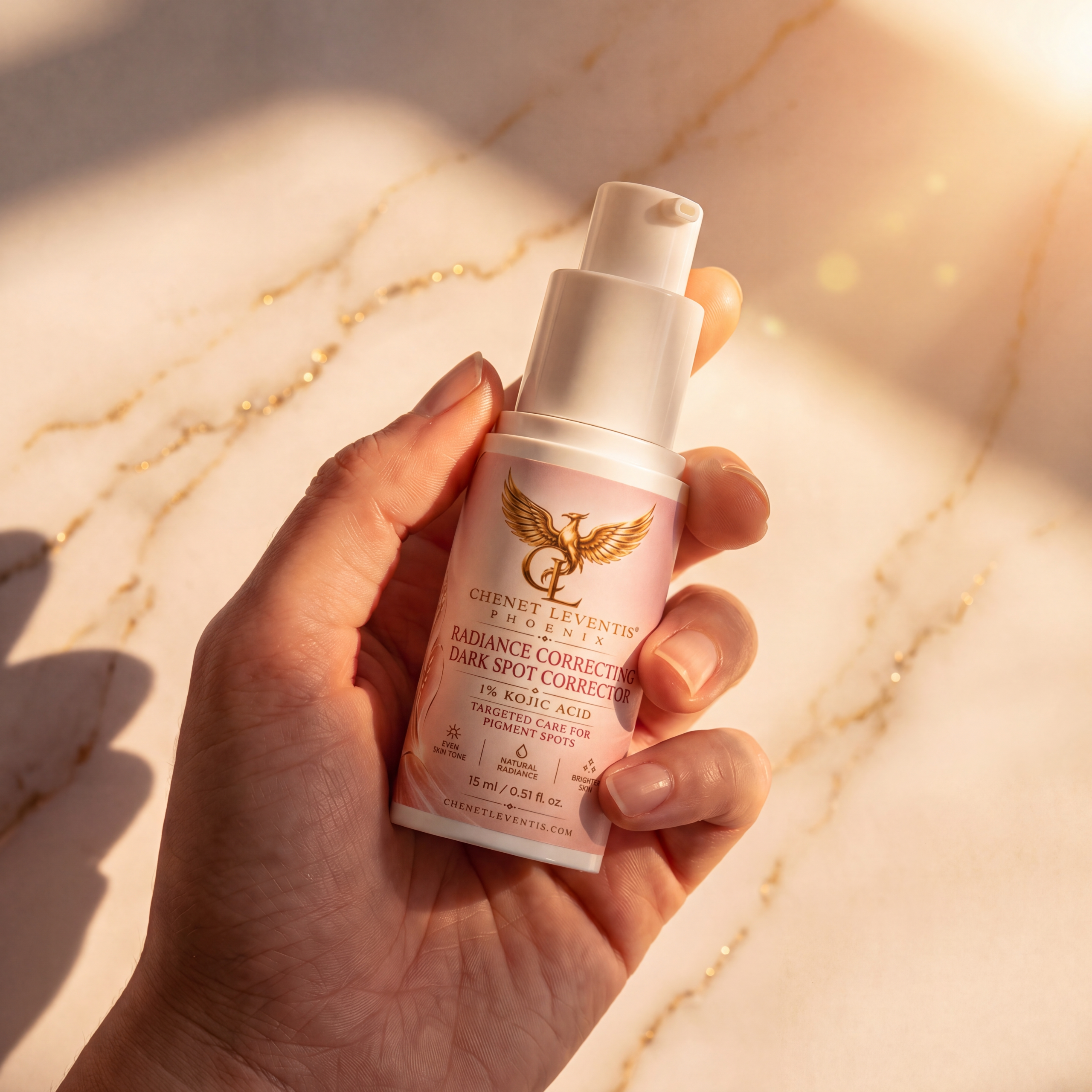 Radiance Correcting Dark Spot Corrector, bottle held in hand